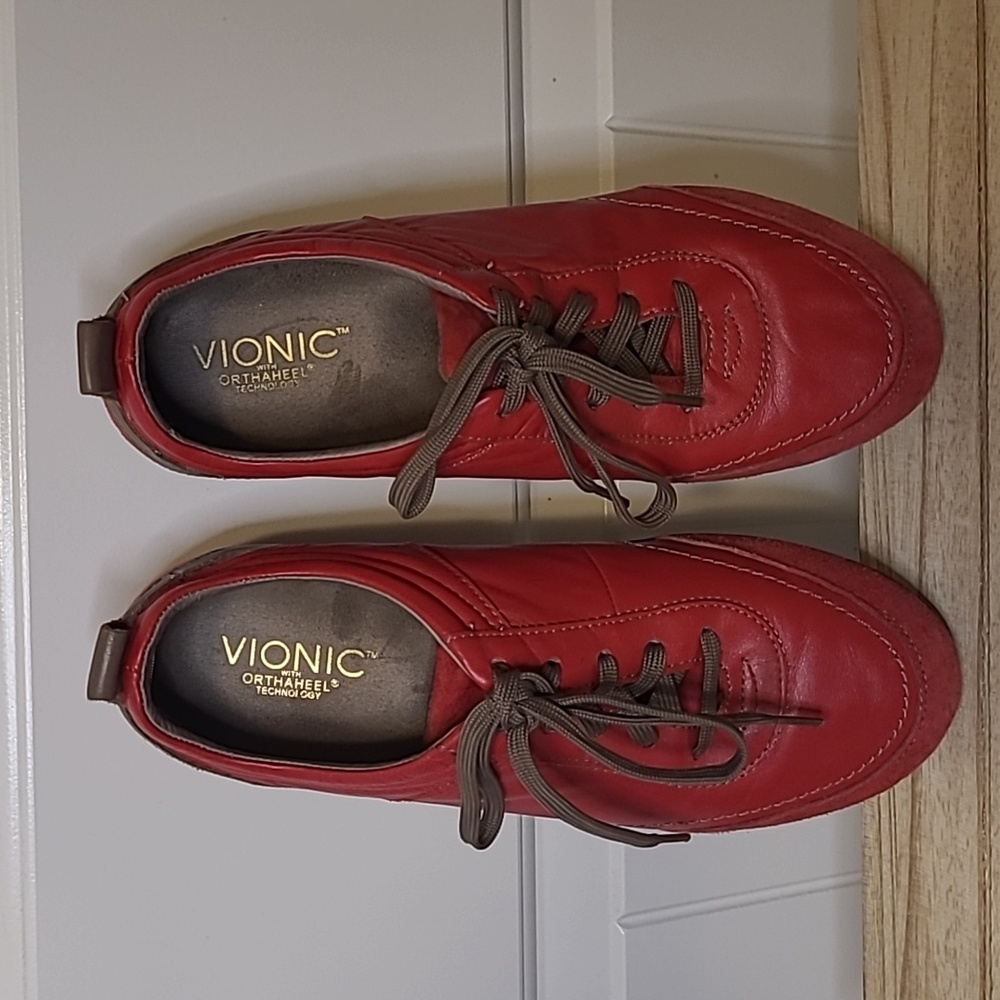 Vionic Red Sneakers with Brown Accents - Picture 2 of 8